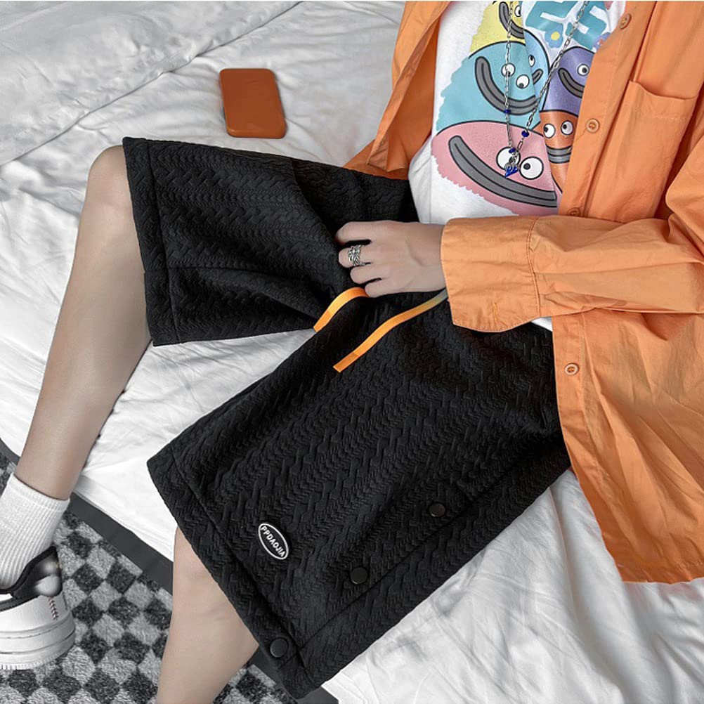 Moda męska szorty do kolan żakardowe gładkie kolory spodenki do biegania wygodne na co dzień luźne modne spodenki do biegania męskie bermudy letnie szorty, Czarny, 3XL