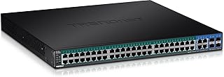 TRENDnet 52-Port Web Smart PoE+ Switch, 48 x Gigabit PoE+ Ports, 4 x Shared Gigabit Ports (RJ-45 or SFP), VLAN, QoS, LACP, IPv6 Support, 740W PoE Power Budget, Lifetime Protection, TPE-5048WS,Black