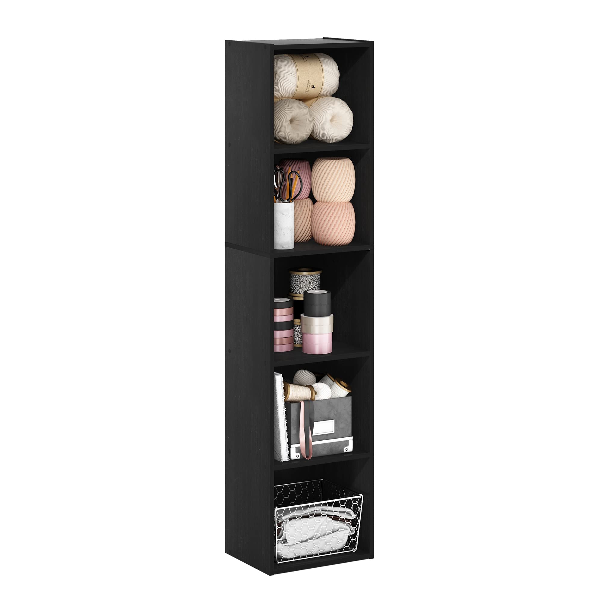 Furinno Luder Bookcase/Book/Storage, 5-Tier Cube, Blackwood