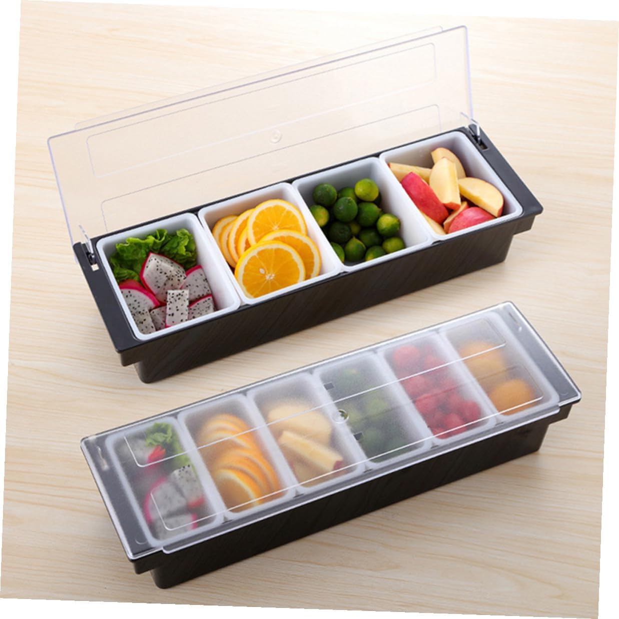 BESTOYARD Fruit Compartment Storage Box with 4 Divided Sections, Plastic Food Sealing Container for Fresh Fruit Preservation, Portable Snack Organizer for Kitchen and Travel