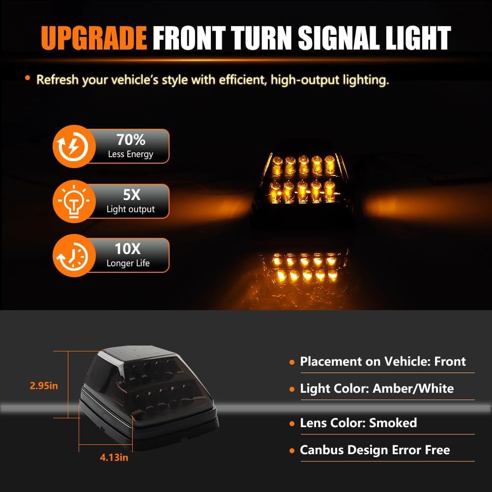 Front Turn Signal Light for 1990-2018 Mercedes Benz W463 G-Class G500 G550 G55 G63 AMG, White DRL Daytime Running Light, Dynamic Switchback Amber Turn Signal Lights Smoked Lens