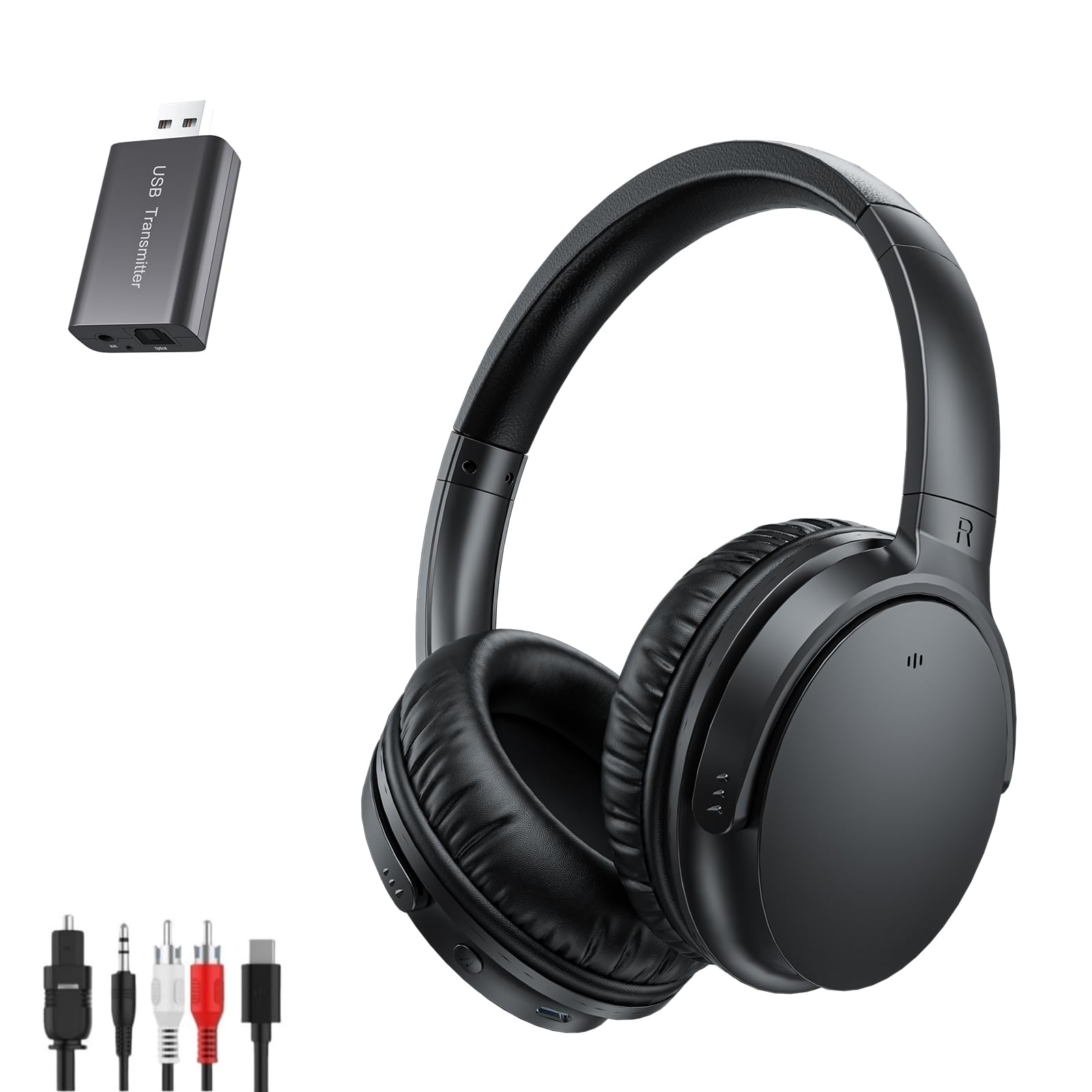 Cuffie wireless TV 2025, design senza pulsante volume, per anziani, forte trasmettitore, plug and play, nessun ritardo audio, compatibili con tutti i televisori
