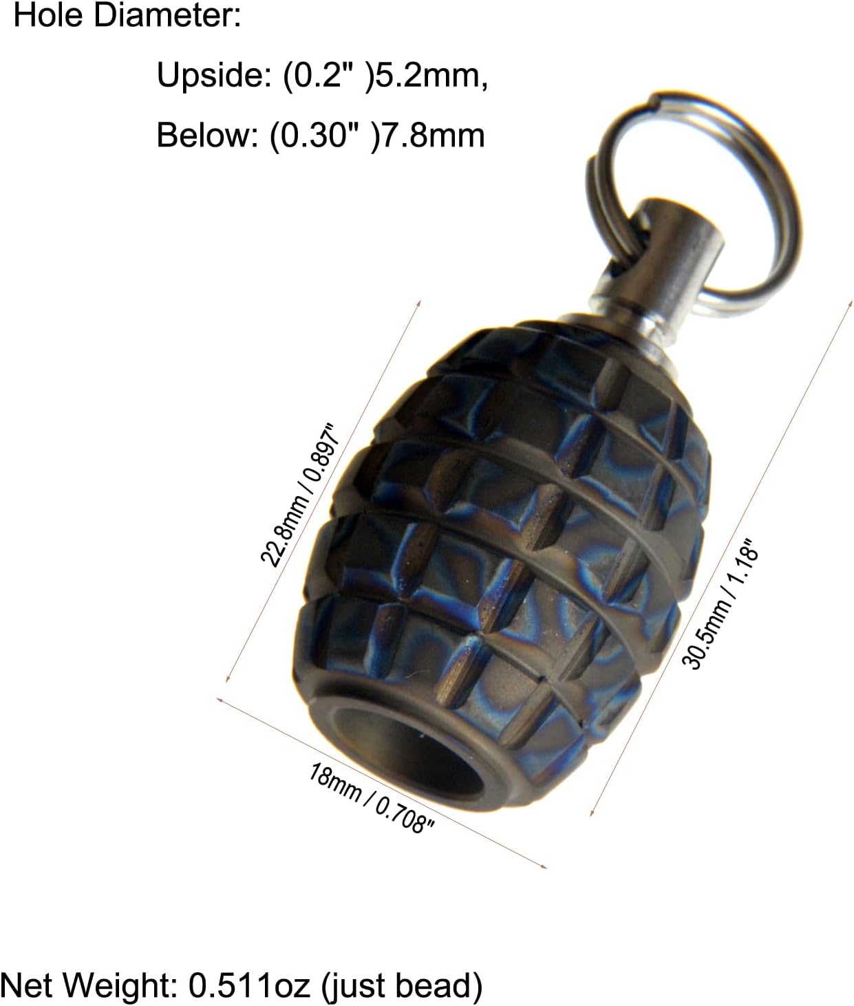 Knife Lanyard, Necklace Pendant, Charms, Knife Pendant, Titanium TC4 Barrel Shape Grenade Texture for EDC 550 Paracord DIY Accessories, MGQK (Flame Texture)