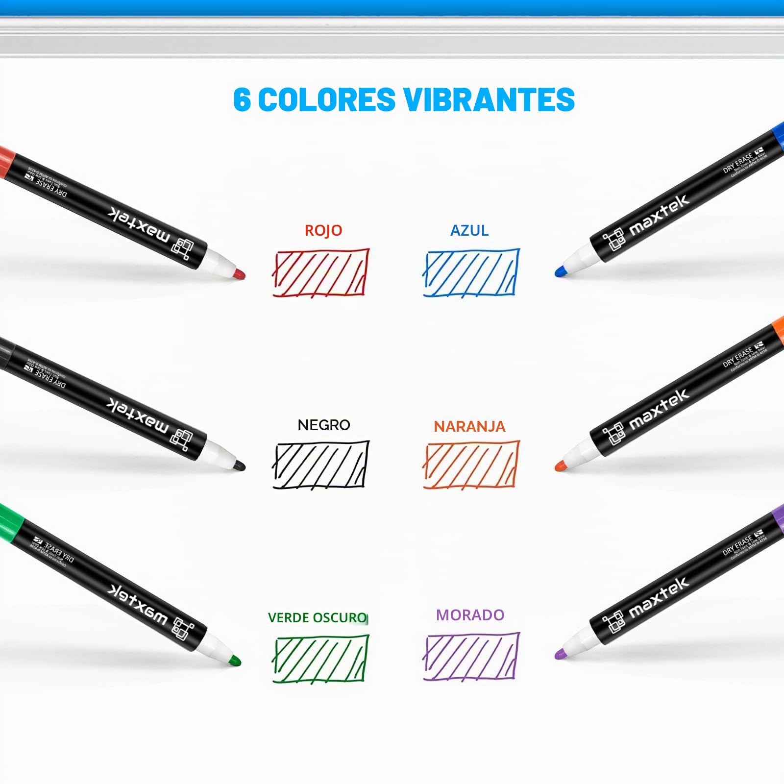 Maxtek Rotuladores Pizarra Blanca 6 Marcadores Magnéticos Punta Fina con Borrador