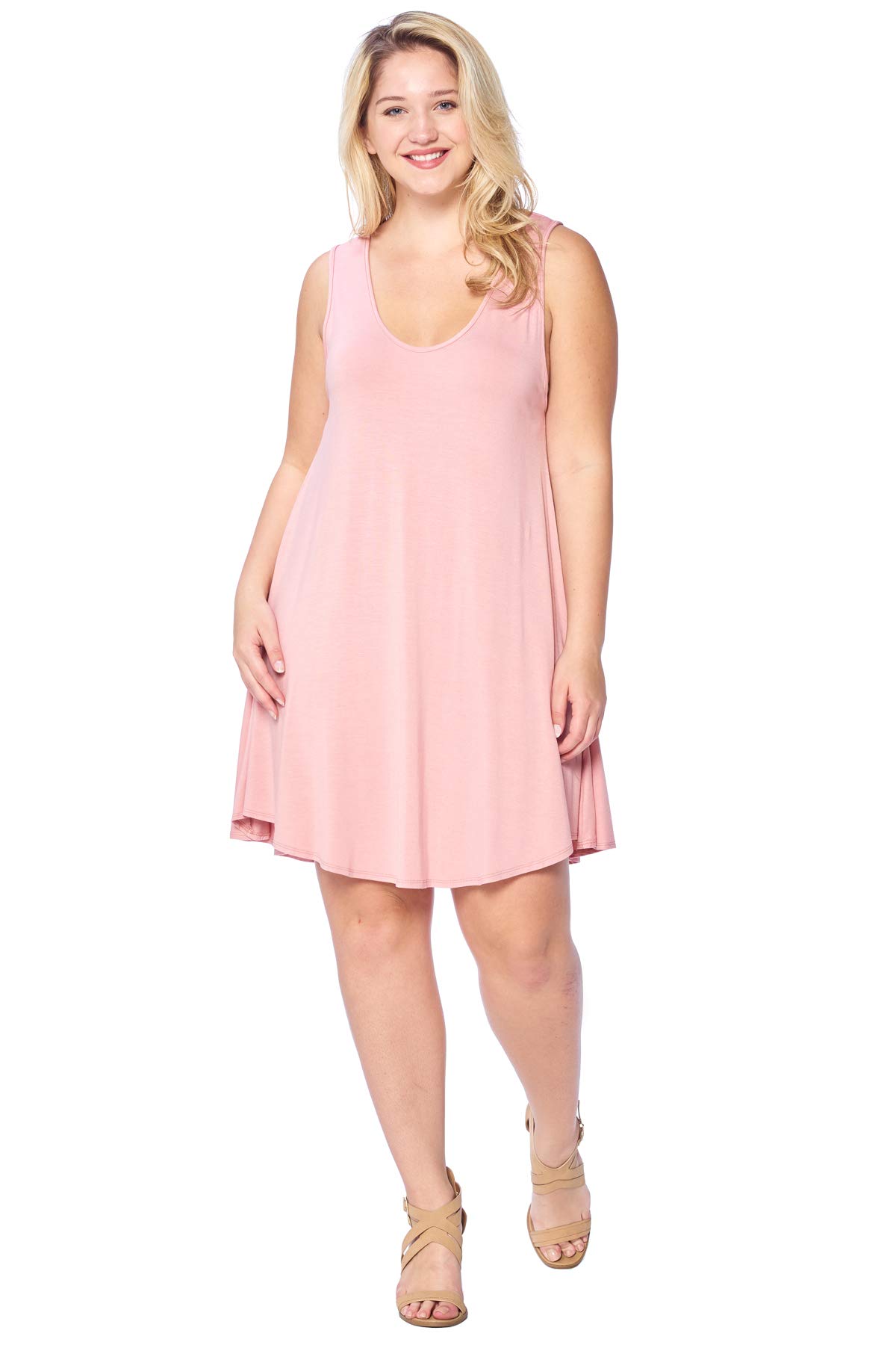 Modern Kiwi Solid Basic Asymmetric Plus Size Tank Tunic Dress Dusty Pink 2X
