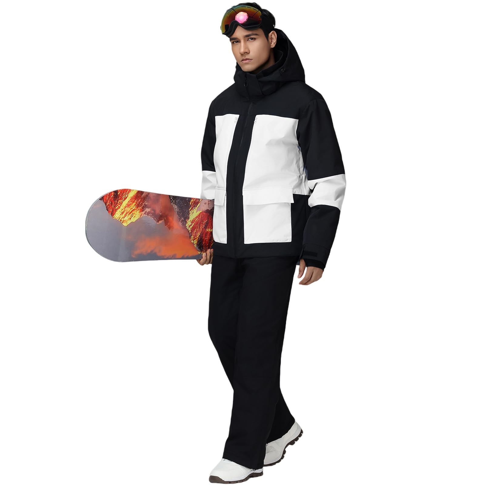 HOUZONIY Combinaison de ski pour homme - Veste et pantalon de ski - Deux pièces - Coupe-vent - Avec capuche - Pour le ski, le snowboard