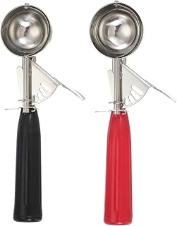 sourcing map 2 cucharas para galletas, cuchara de helado con gatillo para hornear masa de galletas, arroz y pudín, accesorio de cocina, color negro y rojo