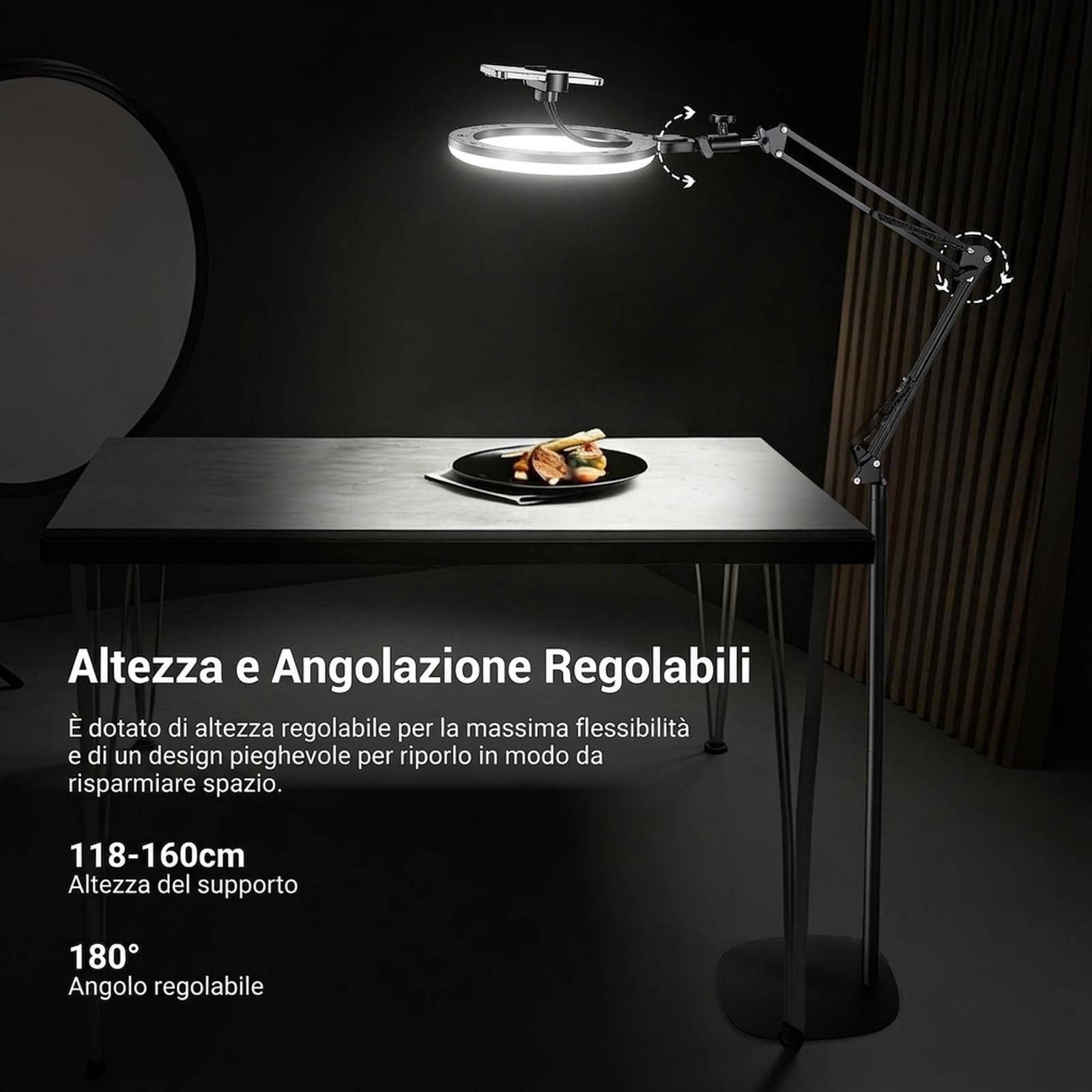 NEEWER ENTRY LEVEL VERSION 10" 10W Luce ad Anello con 46"-63" Supporto, N44 | Overhead Telefono Supporto, Supporto Compatibile con iPhone