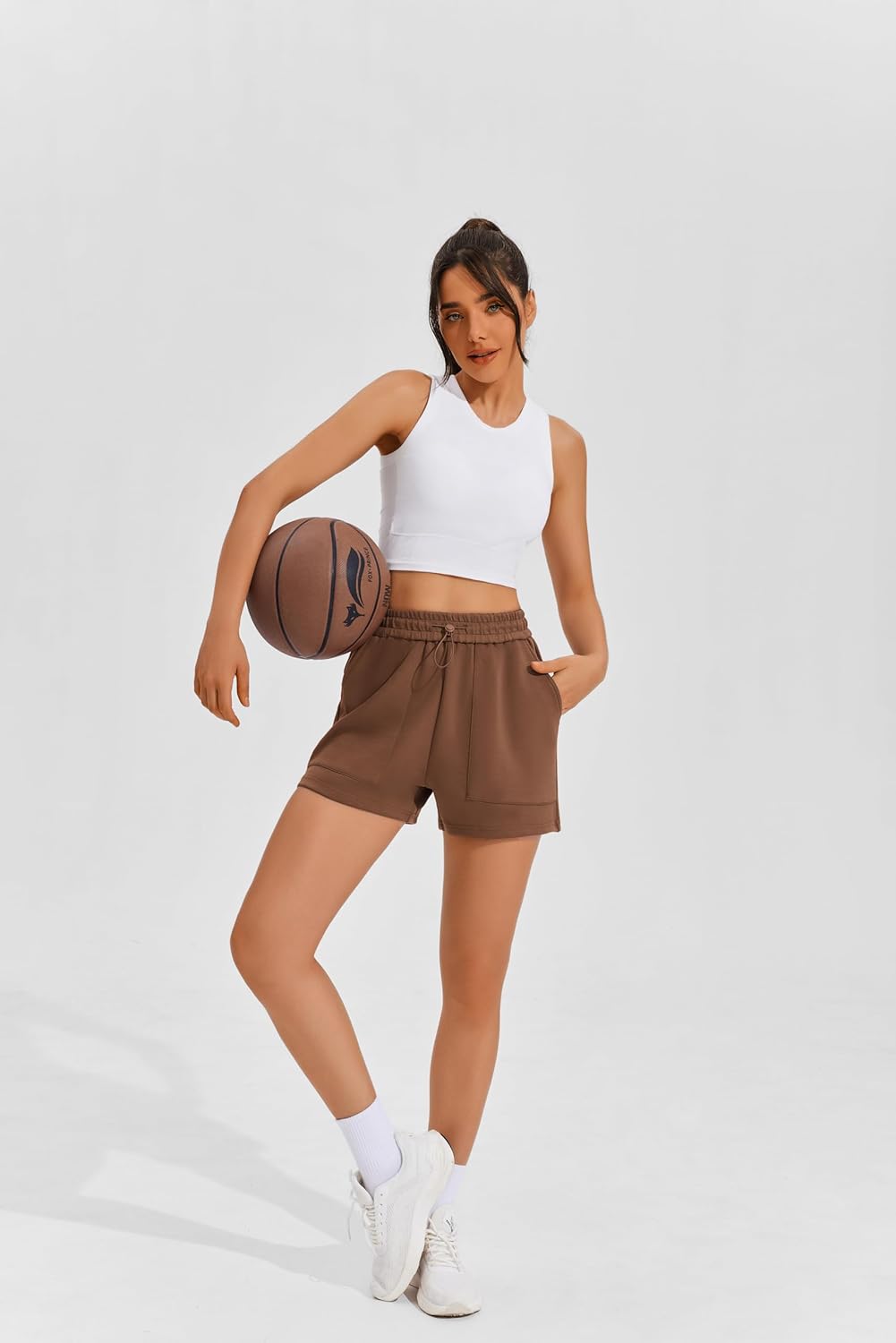 PINSPARK Sweat Shorts for Women Casual Summer Athletic Short Elastic Waist Comfy Lounge Shorts Bottoms with Pockets - Image 5