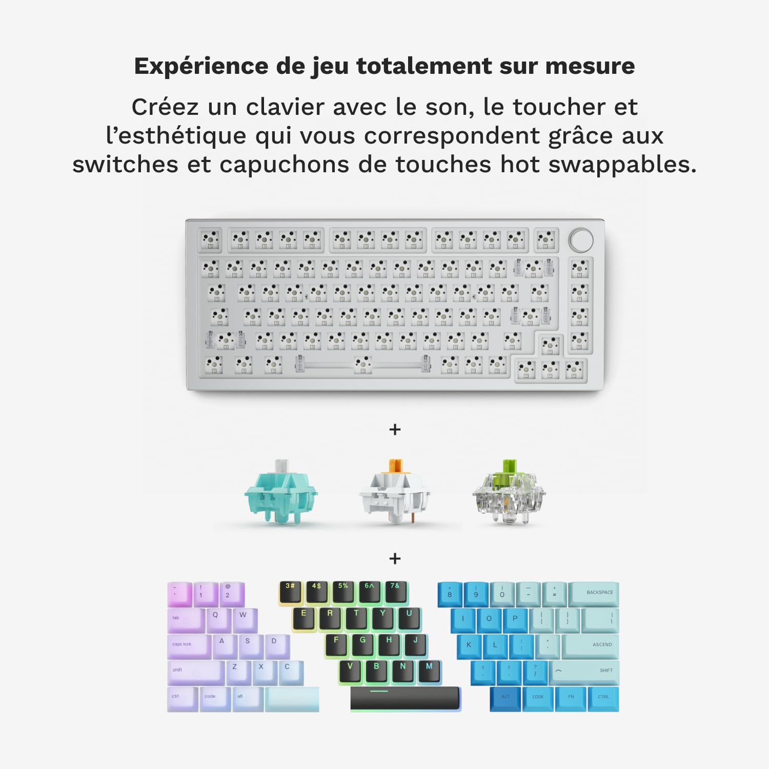 GLORIOUS GMMK Pro 75% Barebones Clavier Gaming ISO (Blanc) | Cadre Aluminium Massif 1,5kg, Modulaire 5 Broches Échangeable À Chaud, Rétroéclairage RGB, Design Personnalisable Premium