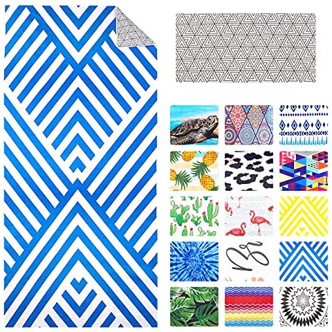 Genovega Microfiber Pool Sandproof Beach Towel Blanket - Quick Fast Dry Sand Free Proof Outdoor Camping Travel Rack Swim Micro Fiber Thin Yoga Mat Personalized Girls Women Men Adults Blue Stripe Cover