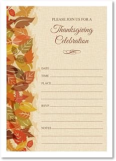 Autumn Leaves Edge Thanksgiving Party Invitations, Set of 20 Fill-in Blank 5x7 Inch Invites and Envelopes