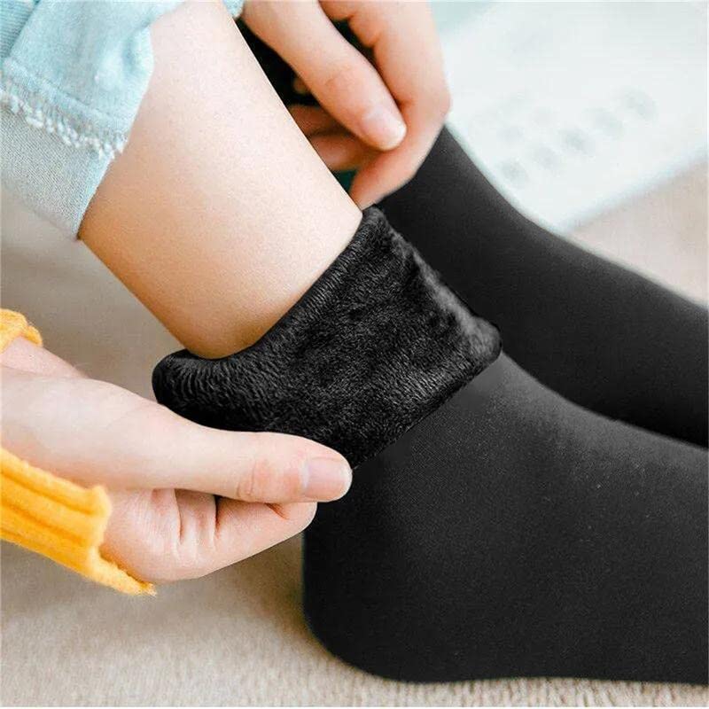 NICSY Winter Women & Girls Socks Thermal fur inside Velvet Ankle length Christmas Winter Socks Multicolor Snow Socks For Women (Black 6/Pair) 3