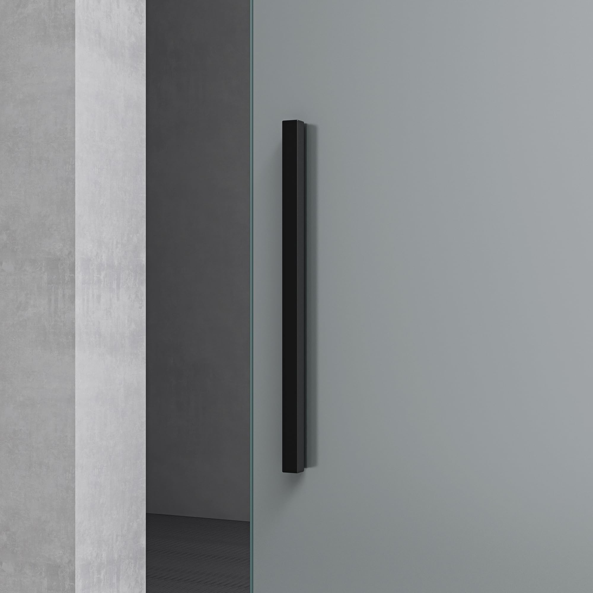 Mai & Mai Porta Scorrevole in Vetro 102.5x215cm, Porta Scorrevole in Vetro Satinato 8mm con Binario e Maniglia Per Asta, Distanza dal Muro 25mm, Nero, Amalfi-plus 14H
