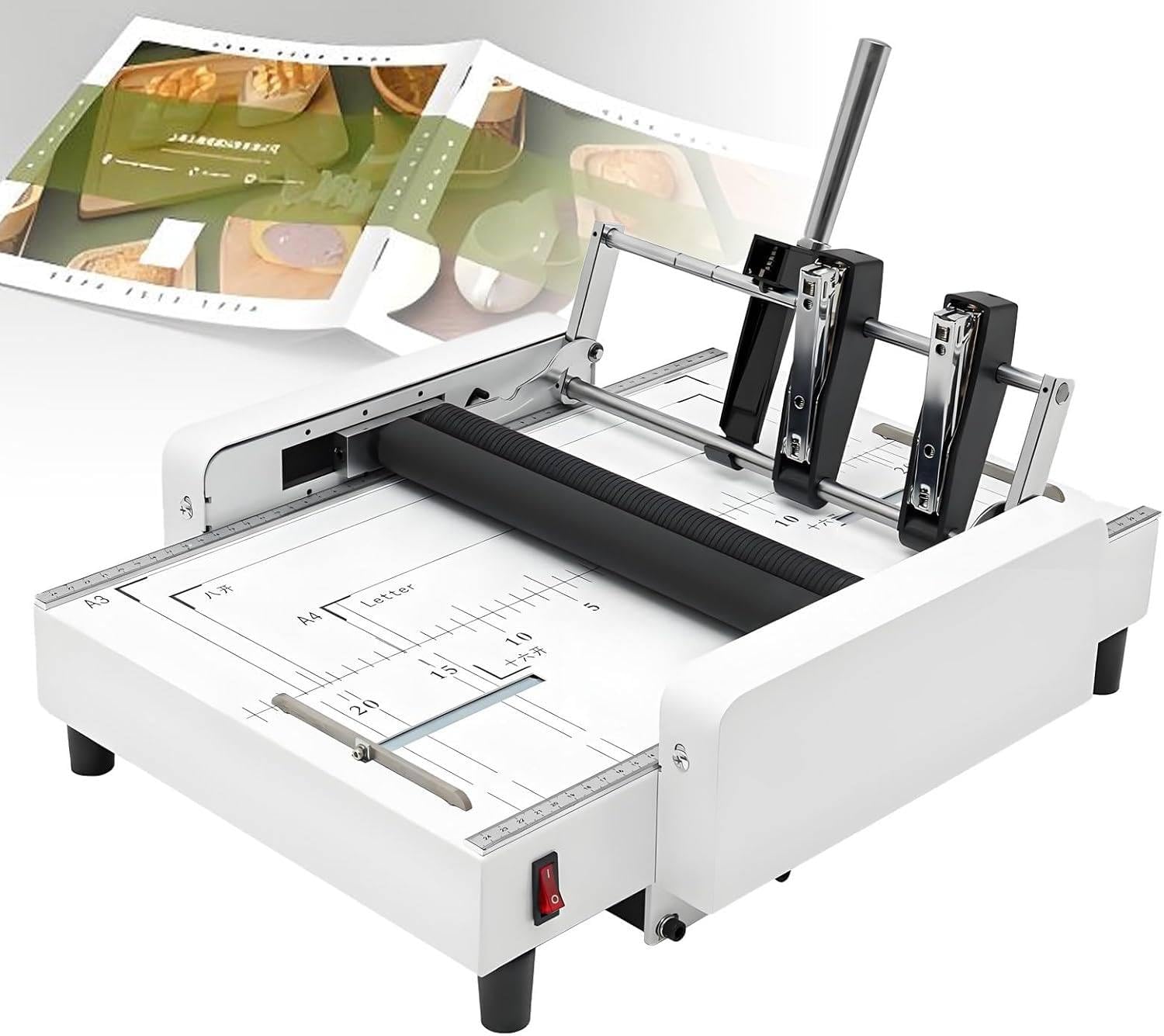 LJLYYDS Automatic Booklet Maker, A3 Manual Book Folding Machine with Staplers, Adjustable Roller Gap, Folding Speed 300 Books/h, Electric Binding Machine for Manuals, Invitations