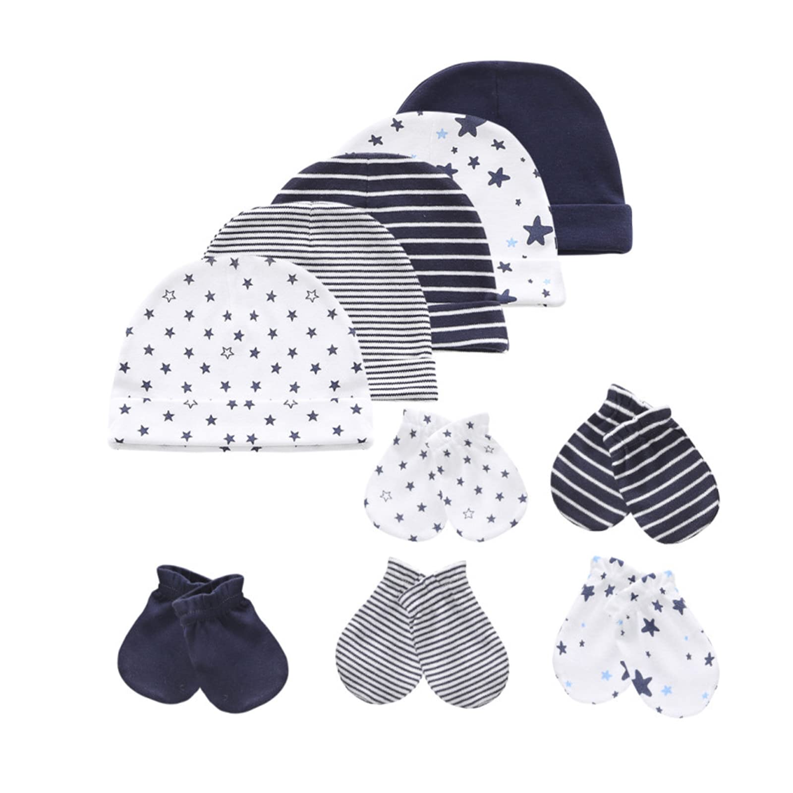 MAMIMAKA Baby Hat and Mittens Set Newborn Baby Hats Caps for Baby Boys Girls 0-6 Months 100% Cotton