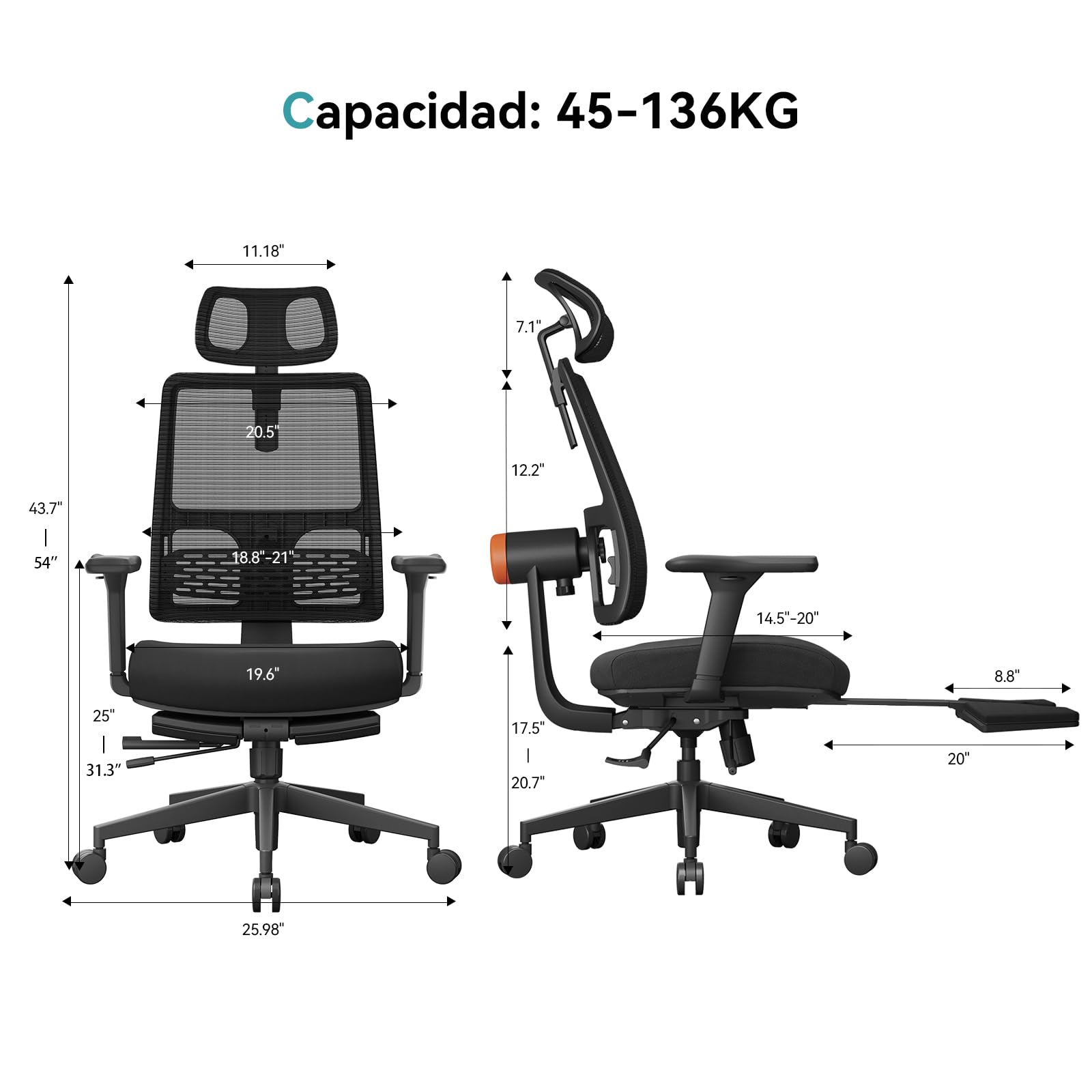 Newtral MagicH-BP Silla Ergonómica Escritorio con Respaldo Espalda Adaptativo, Reposapiés Plegables, Reposabrazos 4D y Reposacabezas 2D, Cadeira Escritorio para Largas Horas de Oficina