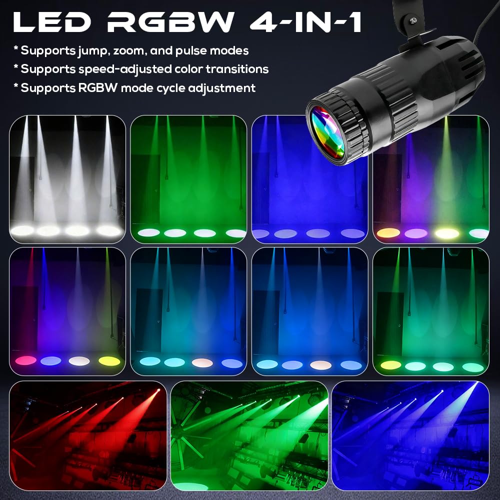Led Punktstrahler, 4 en 1 Pinspot mit Fernbedienung, 4 Modi Spiegelkugelprojektor, RGBW Punktstrahler für Discokugel, Aufhängen Spotlight für Bar Disco Tanzhallen Party Hochzeit