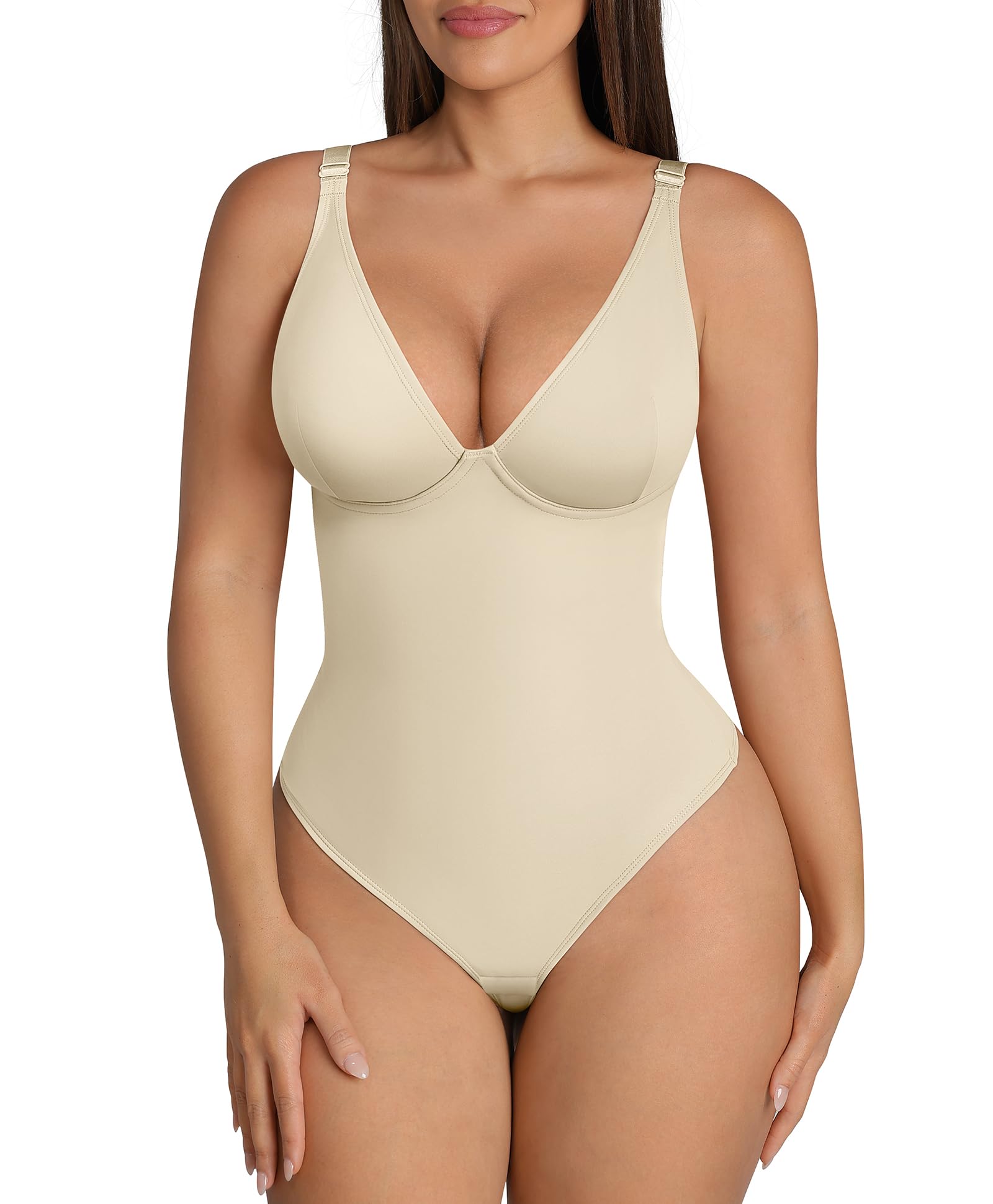 FeelinGirl Shapewear Bodysuits for Women Tummy Control Deep V Neck