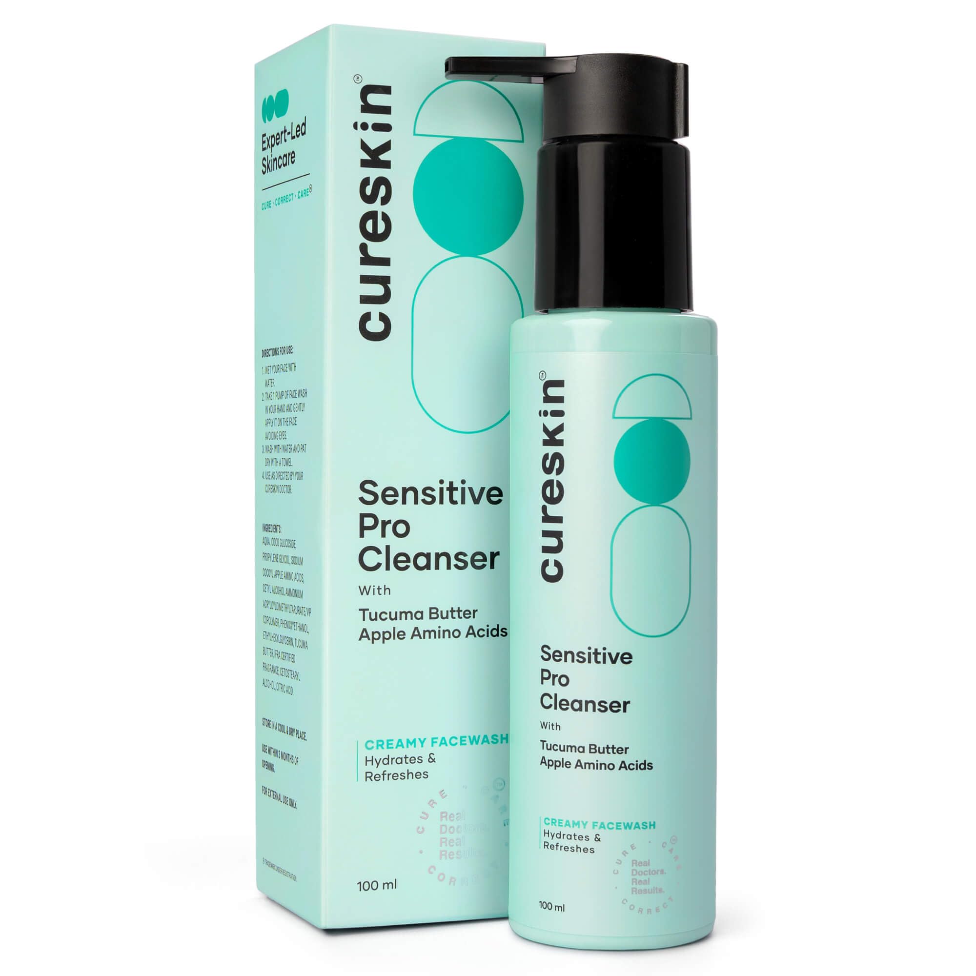 Cureskin Sensitive Pro Cleanser with Tucuma Butter & Apple Extracts for Sensitive Skin Face Wash, 3.38 fl oz (Pack of 1)