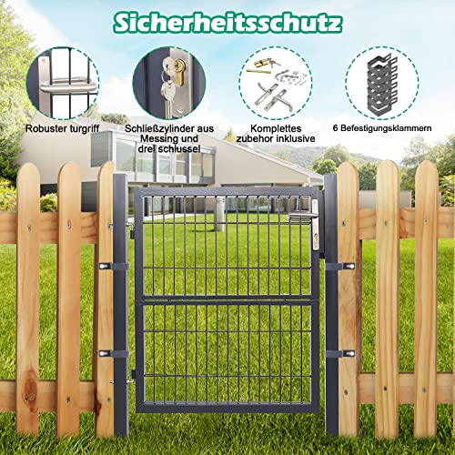 Daromigo Metall Gartentor, 120x100 Gartentür aus verzinktem Stahl, inkl. Griff, Schloss und 3 Schlüsseln, Robust Zauntor Hoftor, Zauntür Gartenzaun, Anthrazit