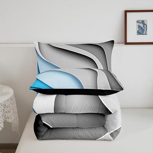 Miniatura 5 de Erosebridal Juego de edredón a rayas azules, juego de ropa de cama tamaño King, juego de ropa de cama moderno minimalista y colecciones con temática