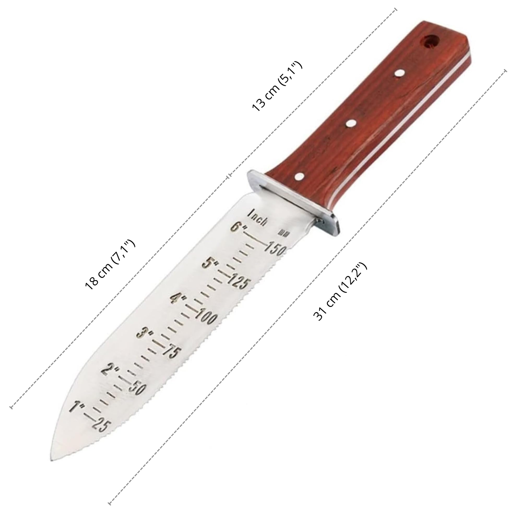 Couteau de Jardin – Couteau en Acier Inoxydable pour Jardinage, Aménagement paysager et Excavation (avec Manche en Bois Rouge et étui Marron)
