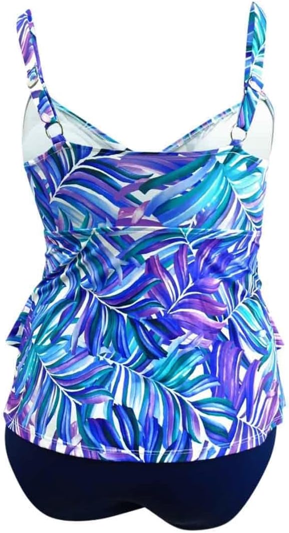 Swim Solutions Women's Faux-Tankini One-Piece Swimsuit (Dancing Palm, 12) - Image 2