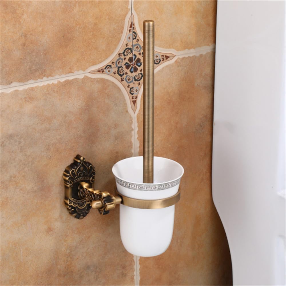 LCANALLYMS Wall hooks, Coat Hook Bathroom Hooks Brass Collection Carved Paper Holder Accessories Antique Products Wall Mounted Hardware Set(Toilet Brush Holder)