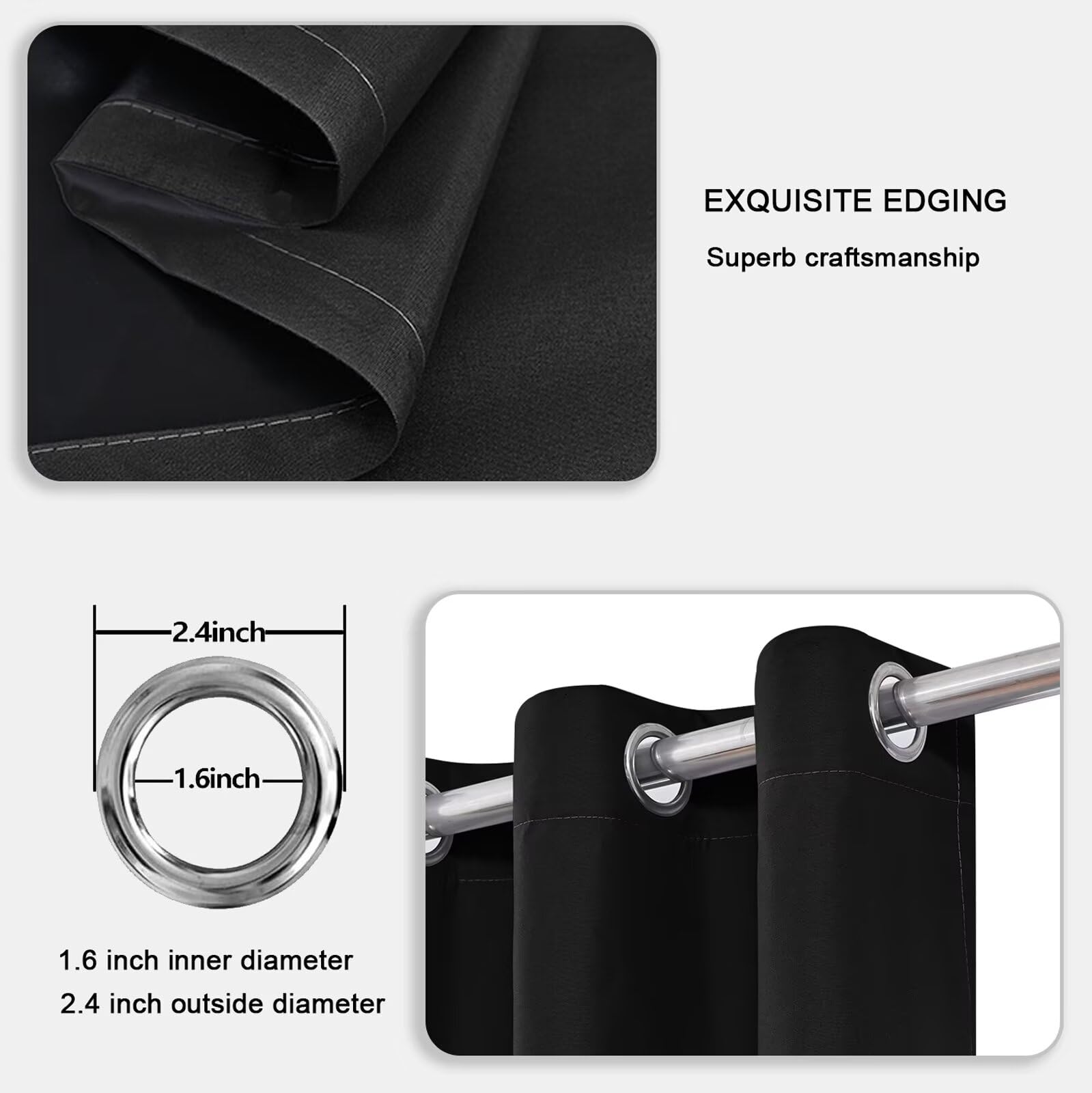SSWH Tende Oscuranti per Interni, Tenda Termica da Interno con Occhielli, Tende Camera da Letto Moderna a Tinta Unita con Fodera Nero (Nero, 200 x 120 cm)