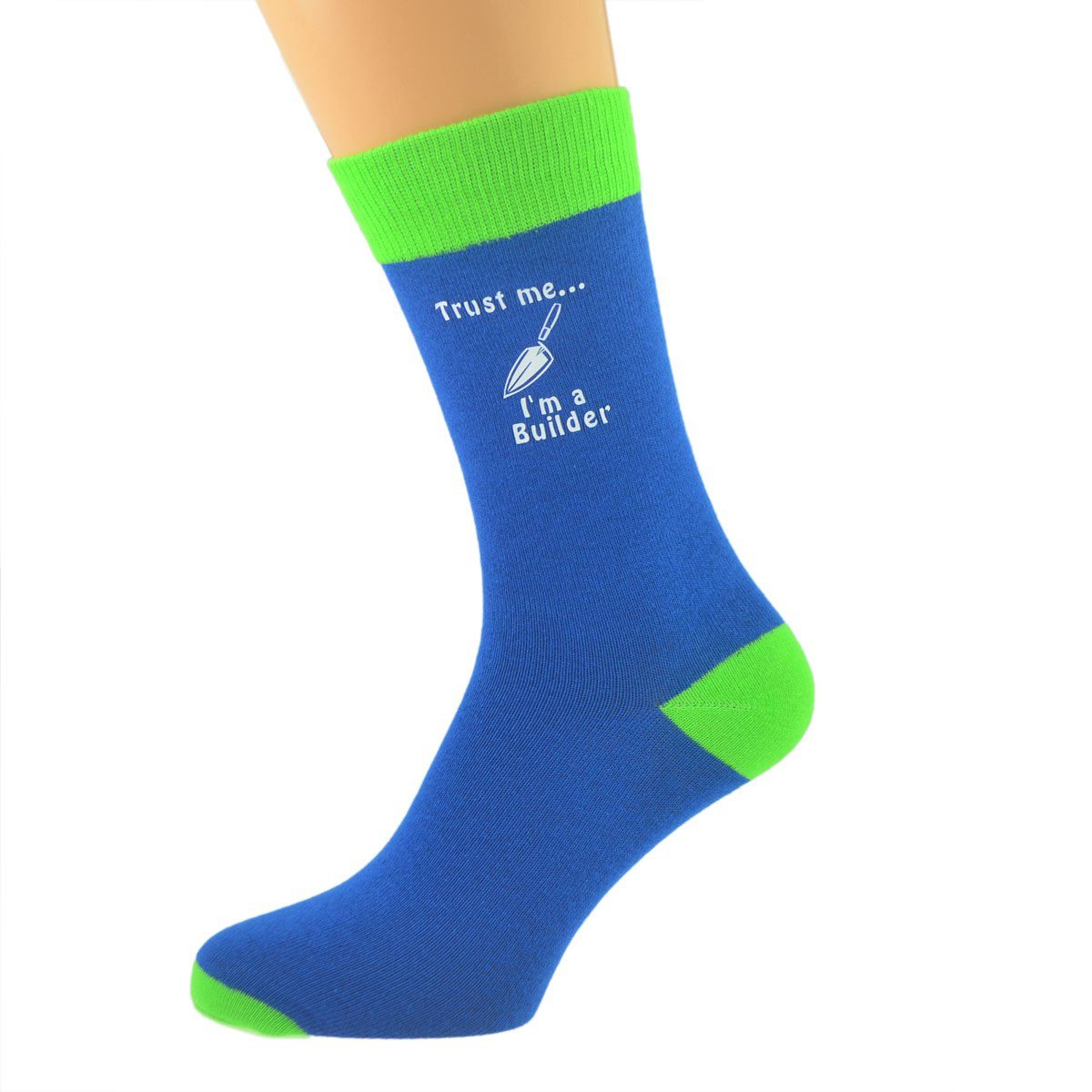 Gtr-Prestige Giftware Men's Multicoloured Blue & Lime Green Unisex Socks Trust Me I'm A Builder Uk Size 5-12 X6n640
