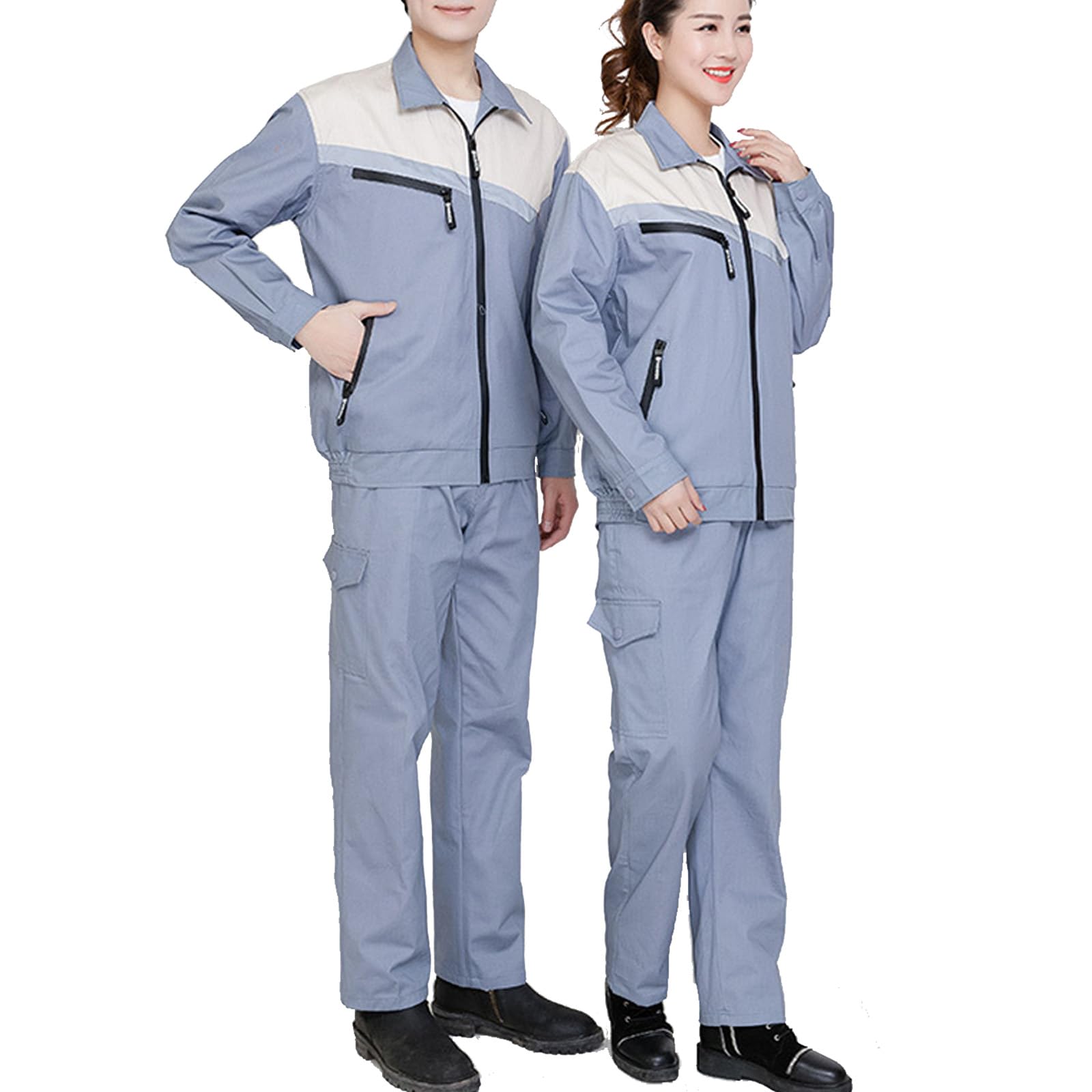 Unisexe À Manches Longues Coverall Coton Salopette Zip Up Vêtements De Travail Uniformes Avec Bande Réfléchissante