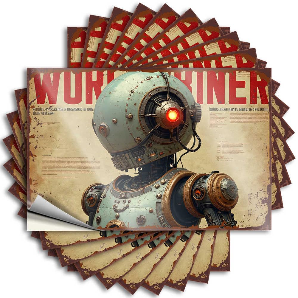 Saying Great Western Home Decor Wall Rusty Robotic Worker: Industrial Vintage Poster - No Residue Decals for Motorcross(12X18CM)