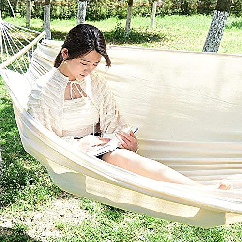 White Hammock Swing Bed With Wooden Bar, Single Premium Thickened Fabric Soft Canvas, Portable Travel Large Hanging Hammock For Camping And Outdoor (Small, Barwhite) #TOP7