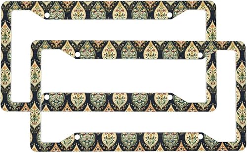 2 Pcs Car License Plate Frames for Women Men - Aluminum Solid Vintage Pattern 1 Print License Plate Cover for Car Accessories for Women Men with