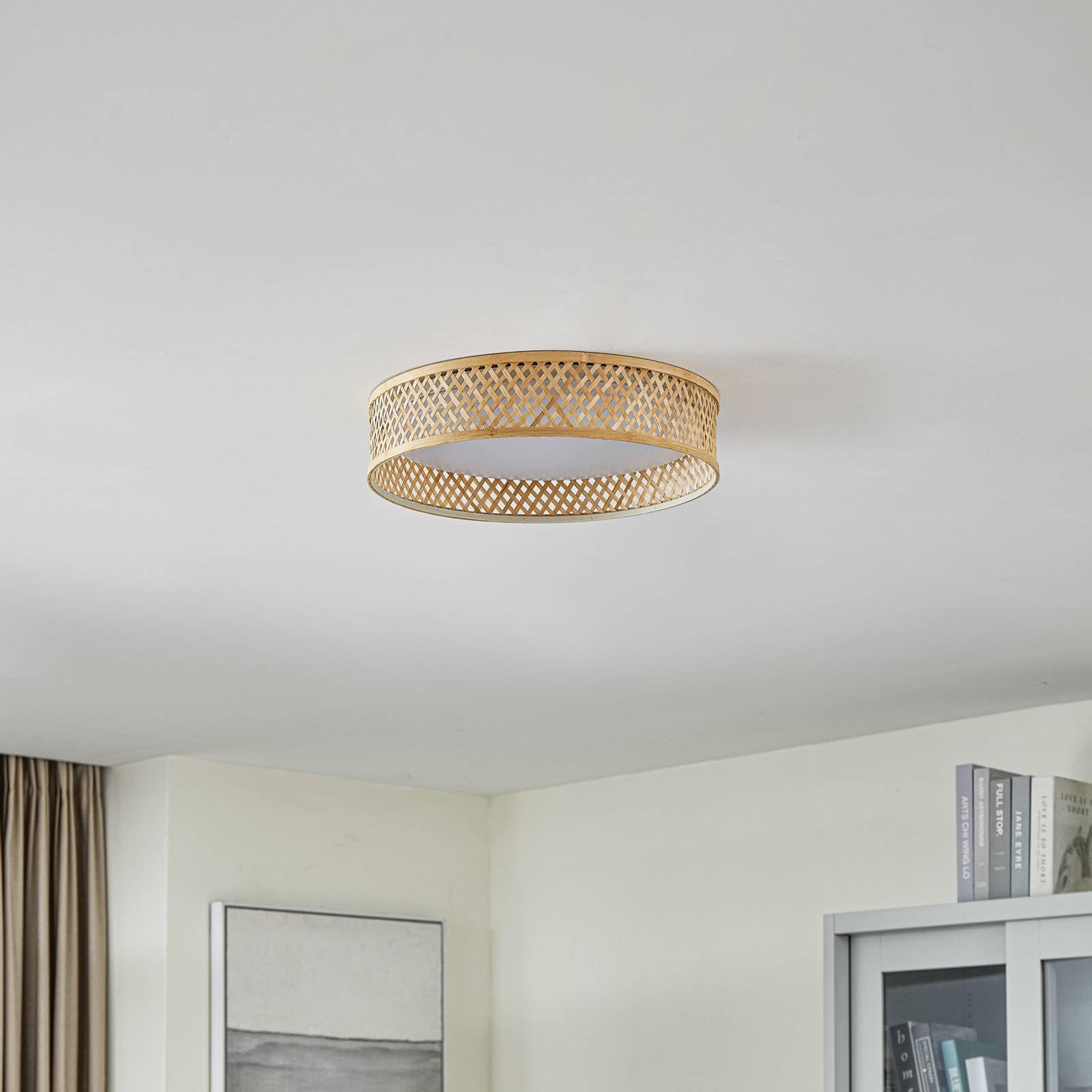 Lindby LED plafondlamp Milada, eiken, CCT, afstandsbediening