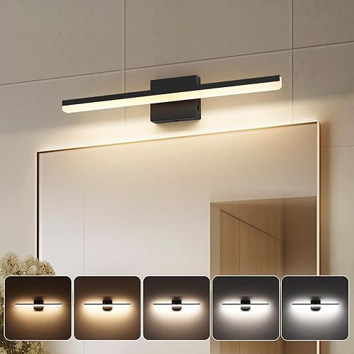 Lámparas LED modernas para tocador de baño, 24 pulgadas, regulables, 5CCT, 18W, luz de baño sobre espejo, accesorios de iluminación de pared negra