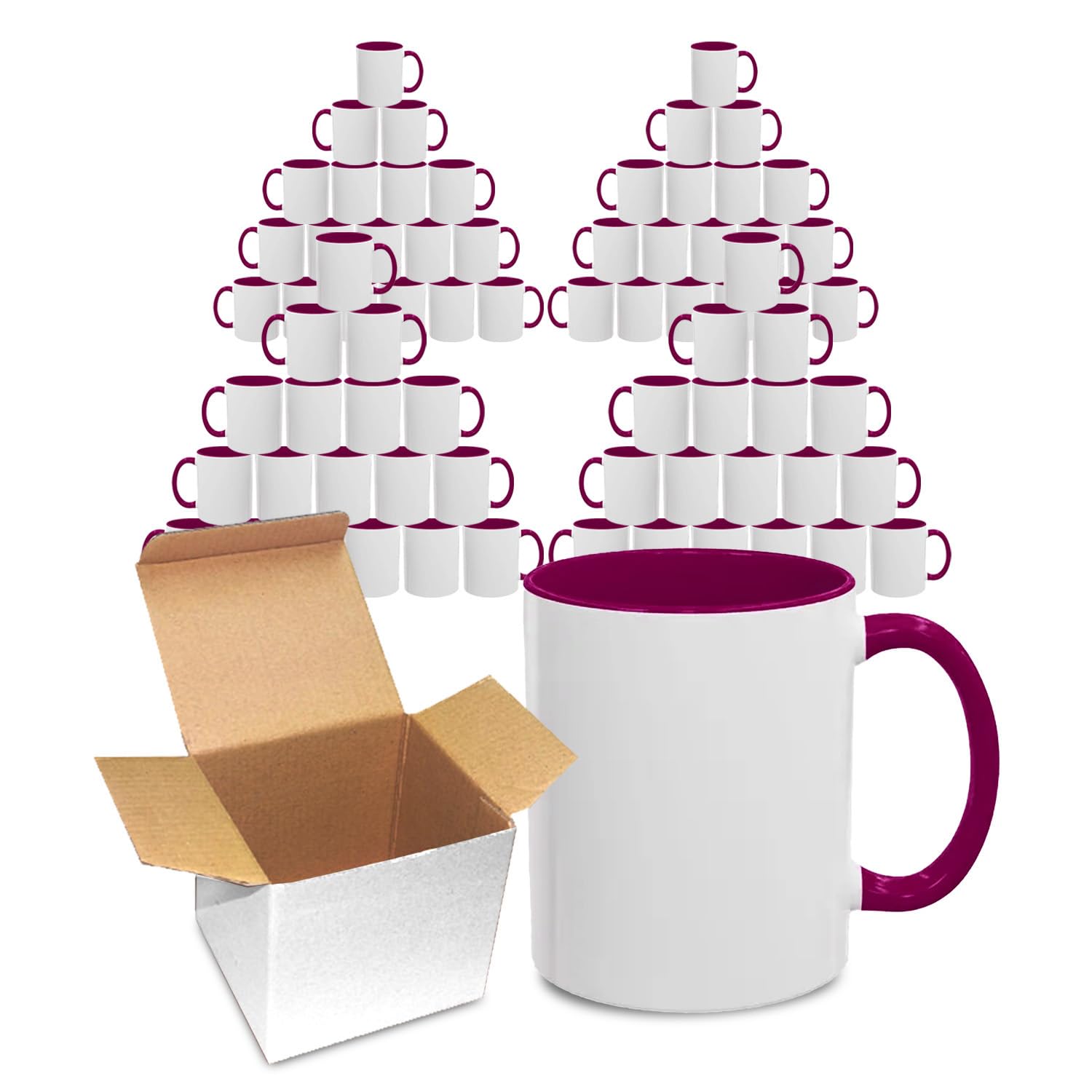 Sublimation Mugs 11oz Blank with Coloured Large Handle & Inner with Box | Durable, Ceramic Orca Finished Mugs Perfect for Custom & DIY Printing, for Loved Ones | Maroon Bulk Pack of 72