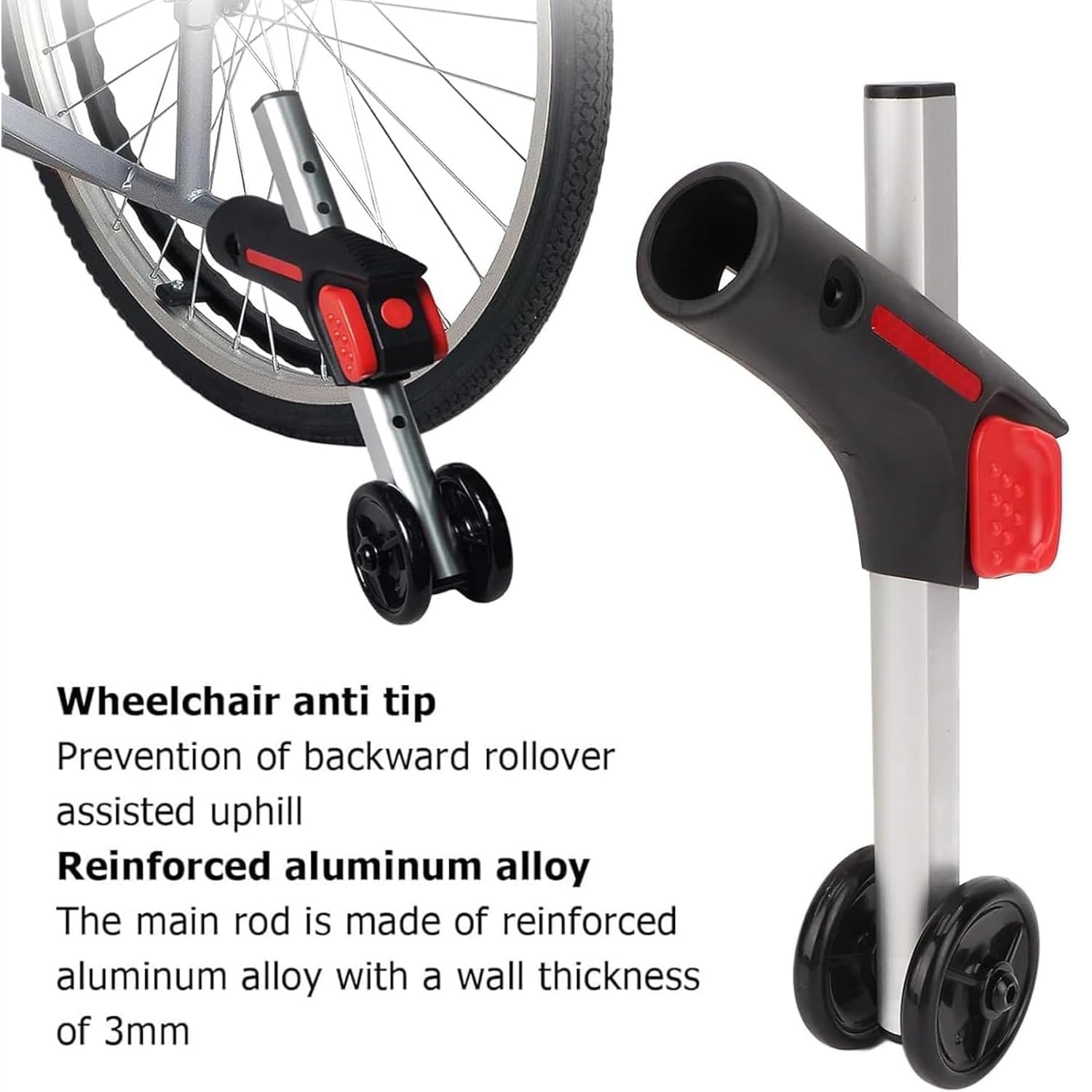 Soporte antivuelco para silla de ruedas, rueda de soporte antivuelco de altura ajustable de 5 niveles, material de aleación de aluminio duradero para asistencia de movilidad de discapacitados