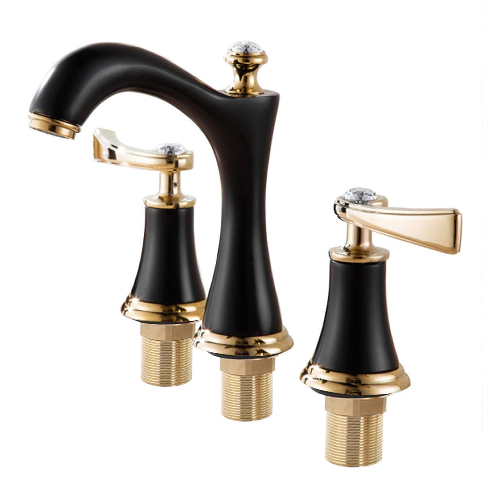 Wasserhahn Vollkupfer Becken Wasserhahn Drei-Loch-Badezimmerschrank Split Wasserhahn heiß und kalt Drei Löcher Titan Wasserhahn(Schwarzes Gold)
