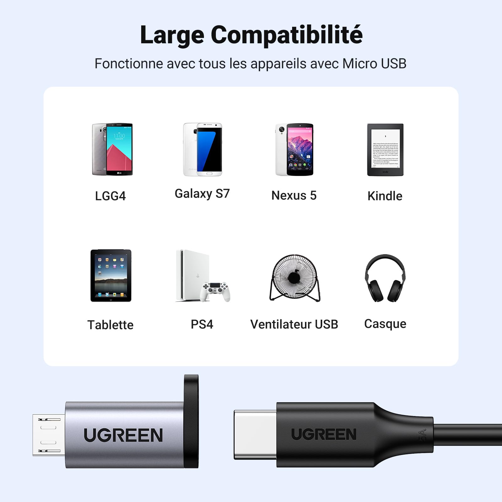 UGREEN Adaptateur Type-C vers Micro USB Mâle Lot de 2 pour Galaxy S7 Edge S6 J6 Plus J3 J5 J7 Huawei P Smart Y6 Redmi Note 6 Pro Osmo Pocket