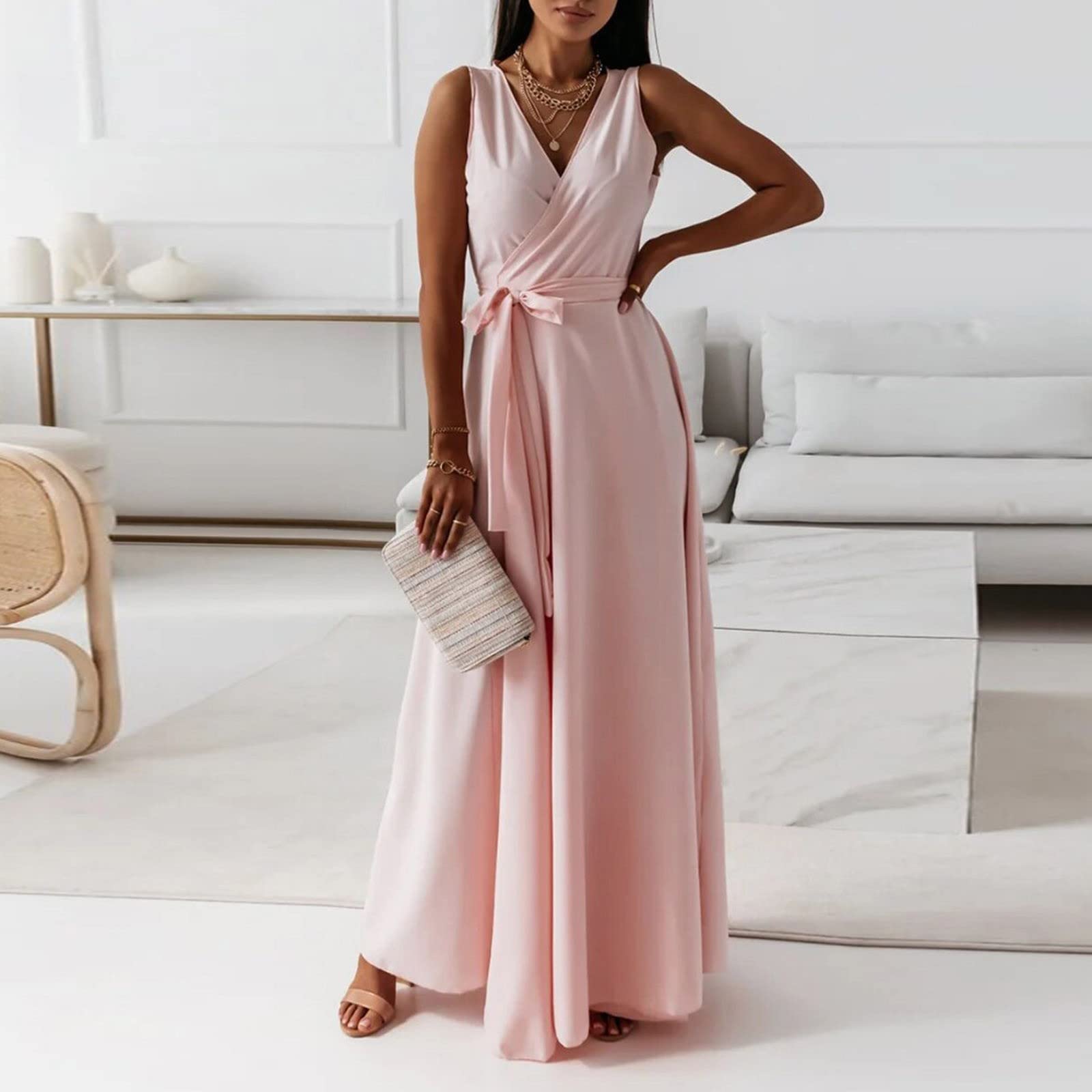 Abiti Donna Estivi Eleganti Cerimonia Abito da Donna Ballo Abiti Cocktail Party da Damigelle Senza Manica Classico Ruffled Vintage Festa Lunghi Sexy Hot Abito Donna Elegante Ballo