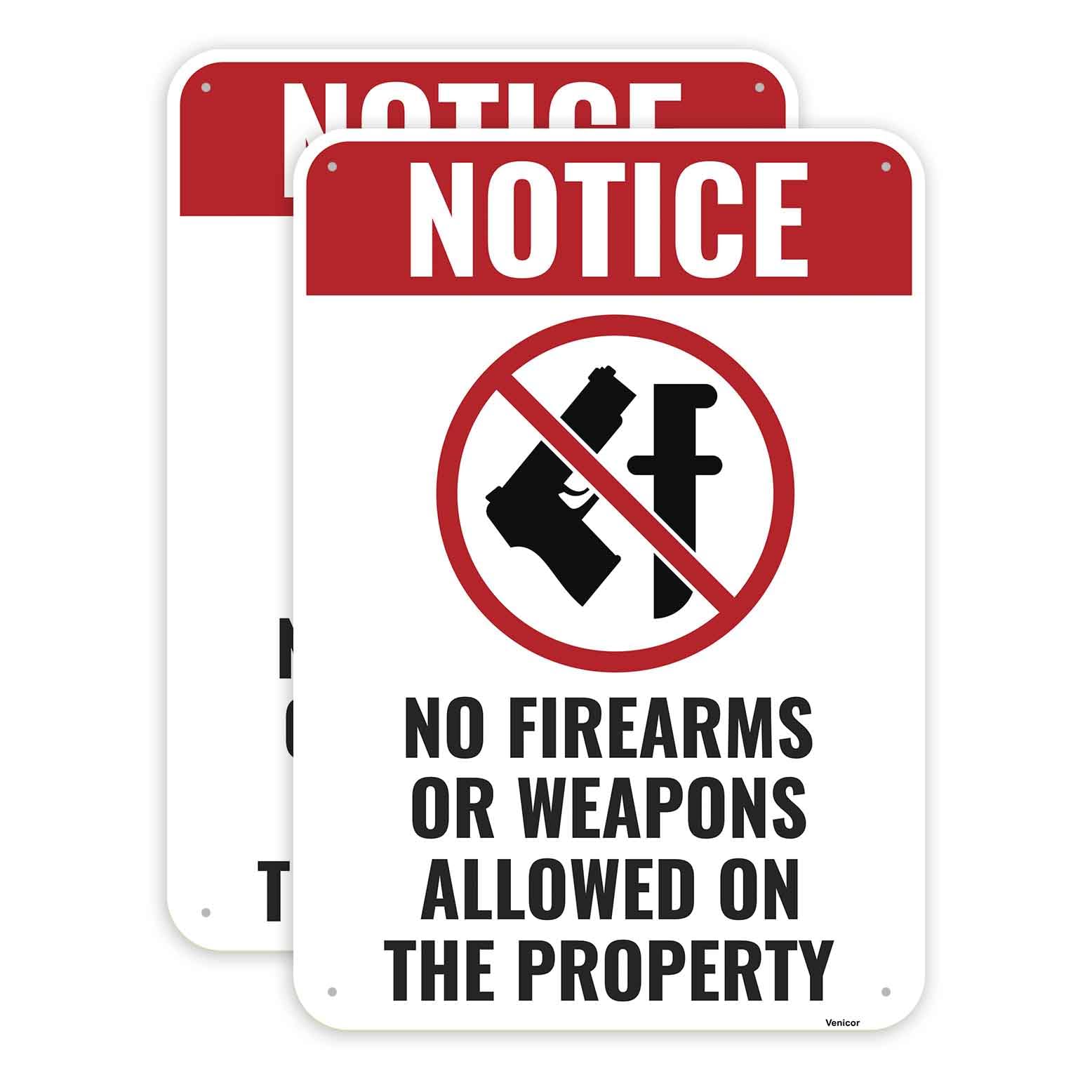 2 Pack No Firearms Or Weapons Sign, 12 x 8 Inches - Aluminum - No Guns Allowed Sign For Business/Without a frame