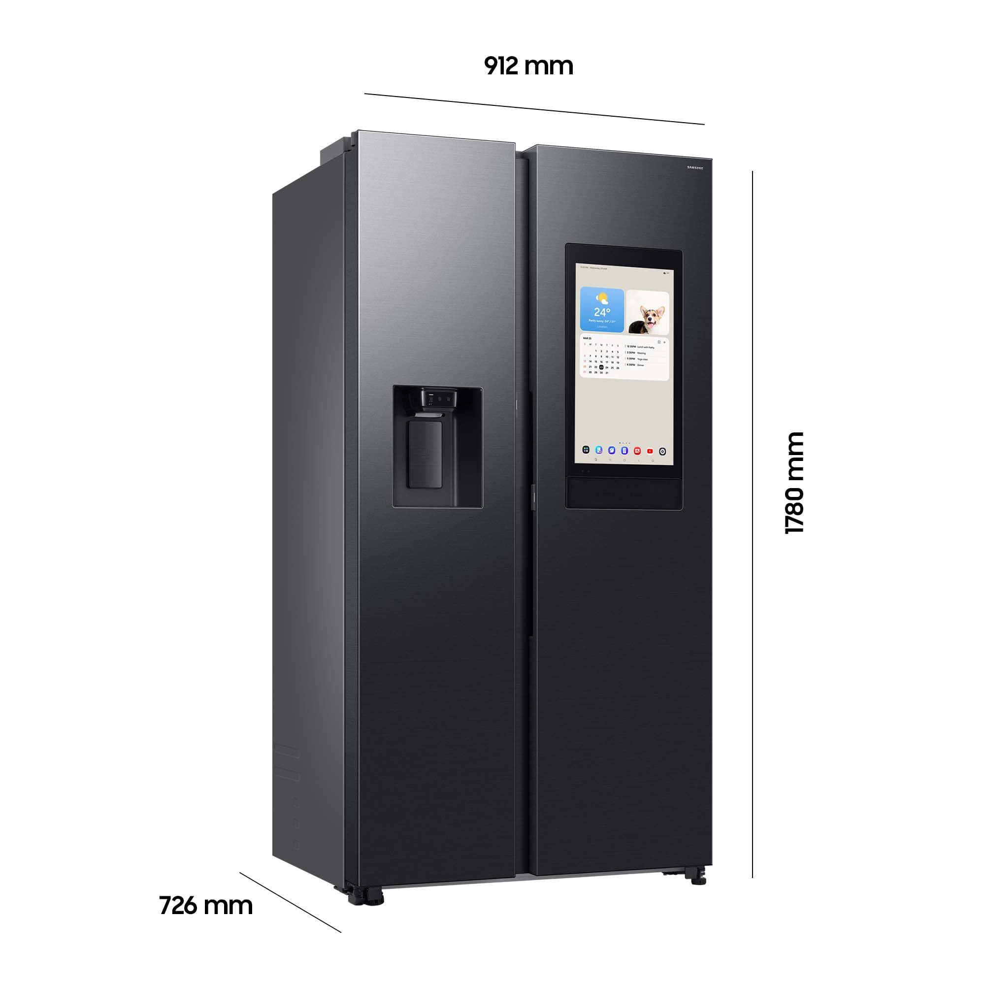 Samsung RS90F66BEFEF Side-by-Side Kühl-Gefrierkombination, 178 cm, 614 l, Eis-/Wasserspender, Family Hub, Black Steel