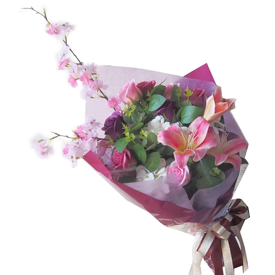 半額 ソープフラワー フラワーアレンジメント ユリ バラ ピンク 白 半額 ソープフラワー フラワーアレンジメント ユリ バラ ピンク