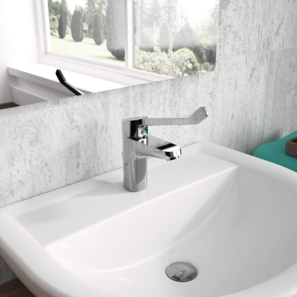 Miscelatore Monocomando Per Lavello Ceramica Dolomite - Bocca Alta Tubolare Cromata, Con Flessibili Acciaio - Foto 2