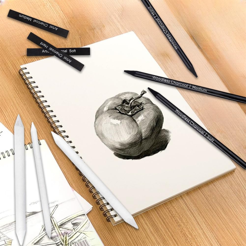 Set di 12 carboncini da disegno, set di carboncini da disegno, matite a carbone, colore nero, set di matite a carbone, adatto per disegnare, schizzi, scrittura, design artistico