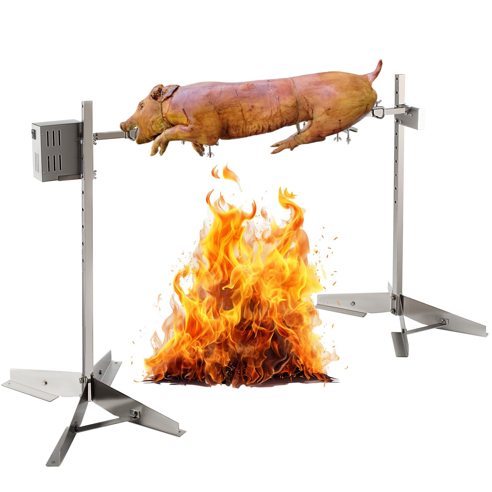 DESENNIE Electric BBQ Rotisserie Grill Kit, 51 Inch 132LBS Capacity, Automatic 50W Motor Height Adjustable Universal Roaster Stand, Stainless Steel Spit Kit, Roaster for Pig Lamb Goat