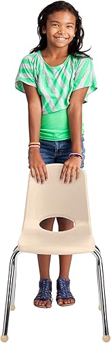 Miniatura 3 de FDP 10367-SD - Silla escolar apilable de 16 pulgadas, asiento apilable para estudiantes con patas de acero cromado y deslizadores de bolas para