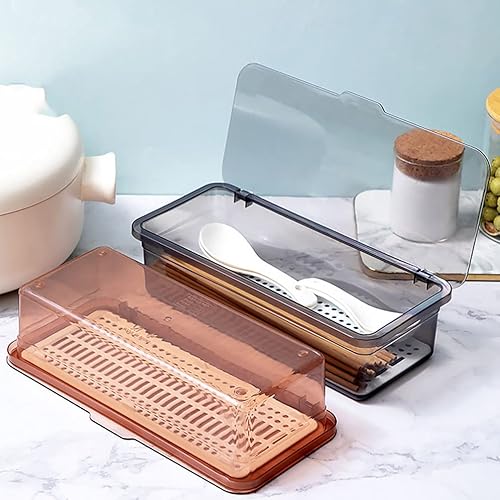 Vista 5 de Cabilock Caja de almacenamiento de palillos con tapa, organizador de cubiertos de cocina de drenaje extendido, caja de almacenamiento de utensilios